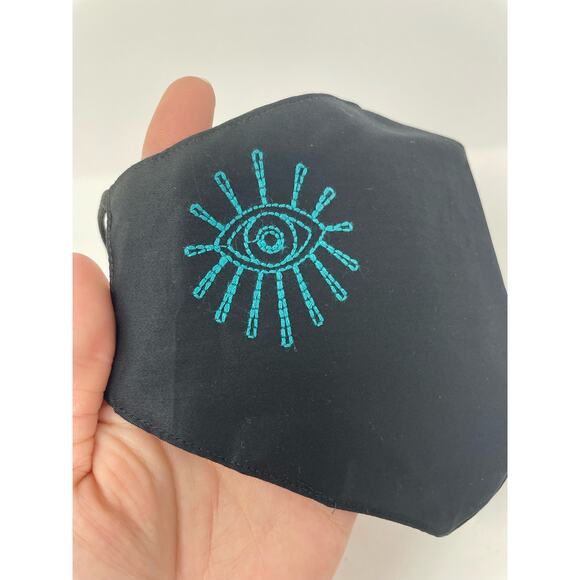 JOHNNY WAS Face Mask Covering Black Cotton Embroidered Evil Eye OJO - Picture 4 of 5